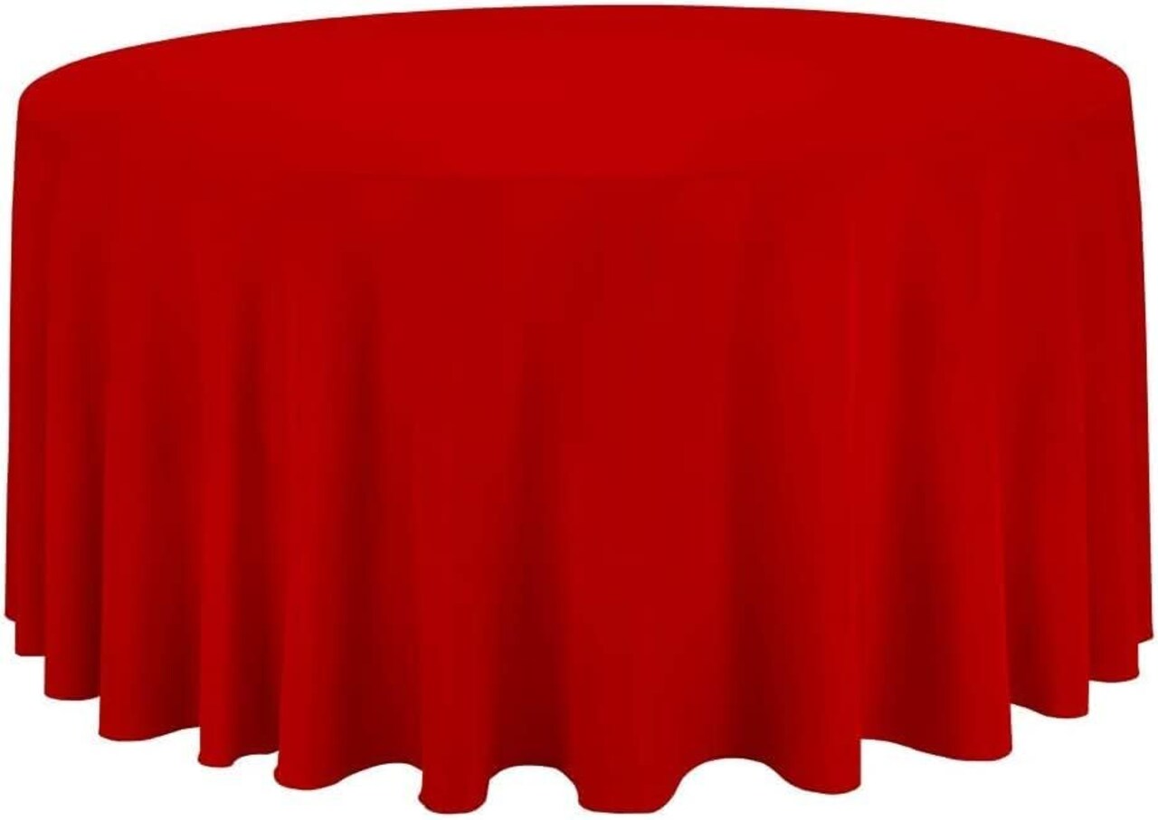 Luxury Red Polyester Tablecloth – 120” Round for Event, Wedding & Catering Use